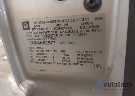 2006 Chevrolet Silverado 1500 Work Truck z USA, uszkodzony, nr VIN 3GCEC14X66G265276